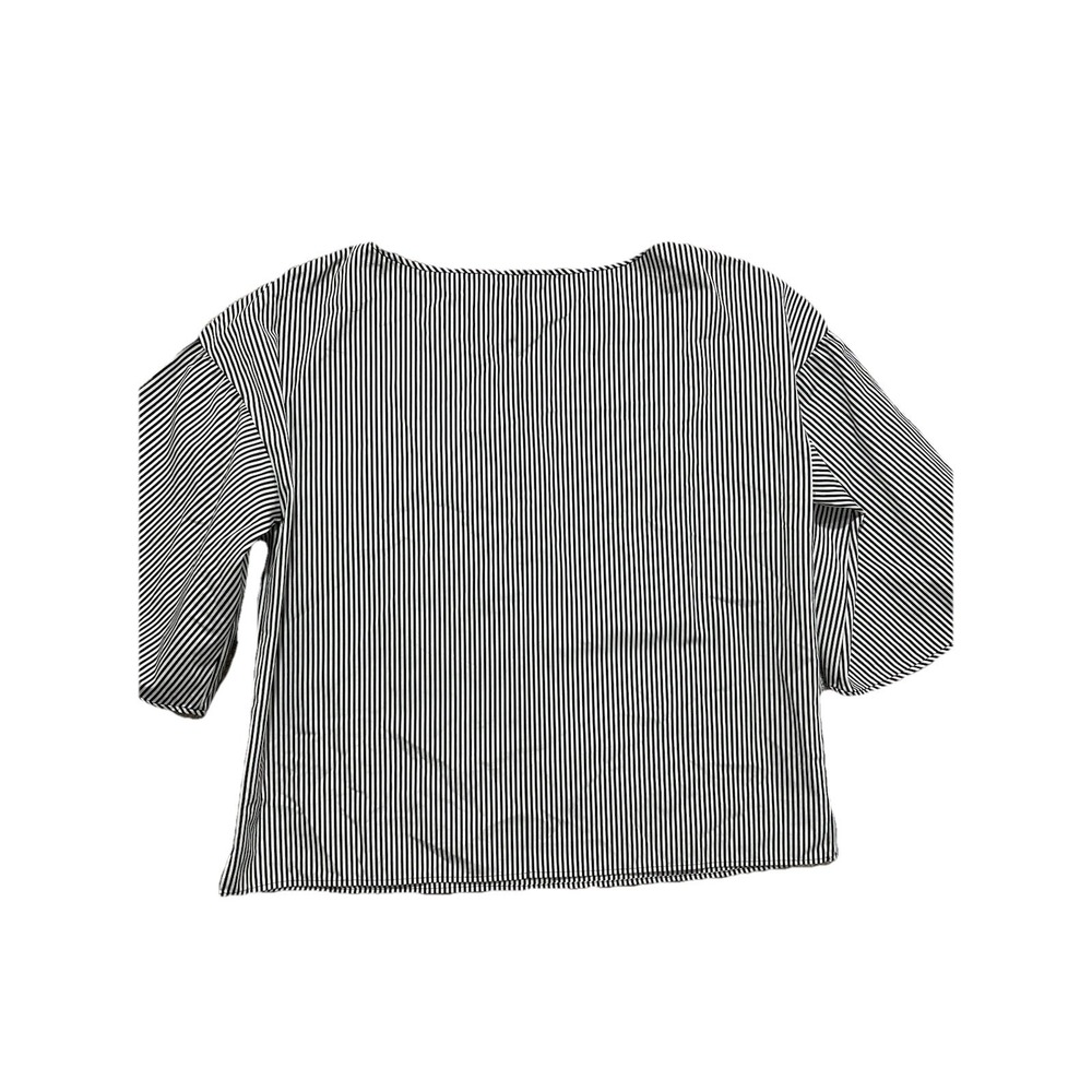 Lafayette 148 Women's L Black White Stripe Cotton Flare Bell Sleeve Blouse Shirt - Picture 3 of 8